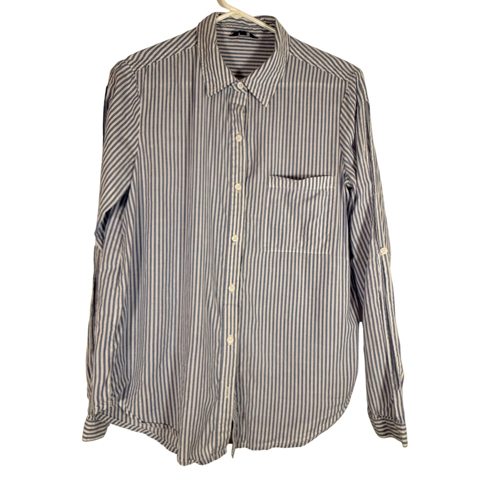 Joes Jeans Blue White Striped Open Slit Sleeves Button Down Shirt Small